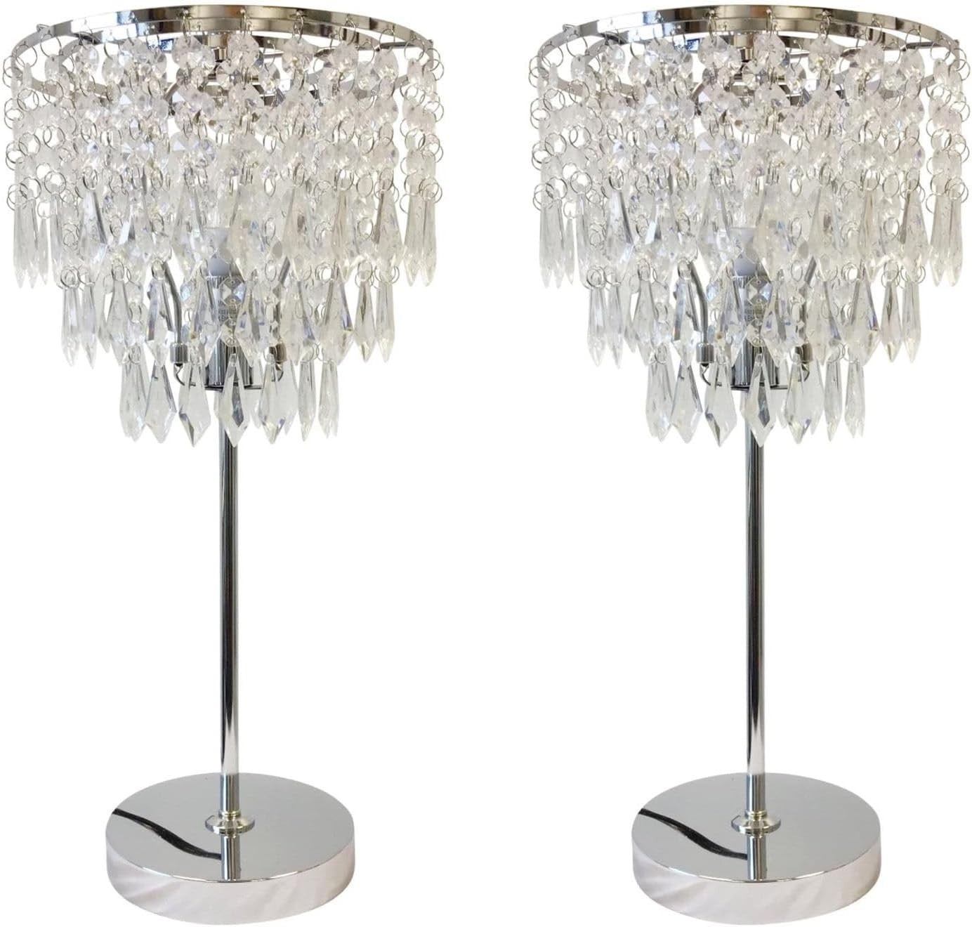 Set of 2 Crystal Table Lamps with Polished Chrome Base & Acrylic Shades