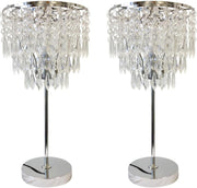 Set of 2 Crystal Table Lamps with Polished Chrome Base & Acrylic Shades