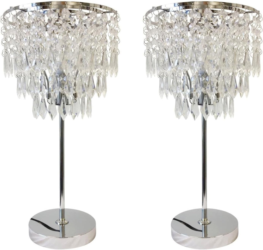 Set of 2 Crystal Table Lamps with Polished Chrome Base & Acrylic Shades