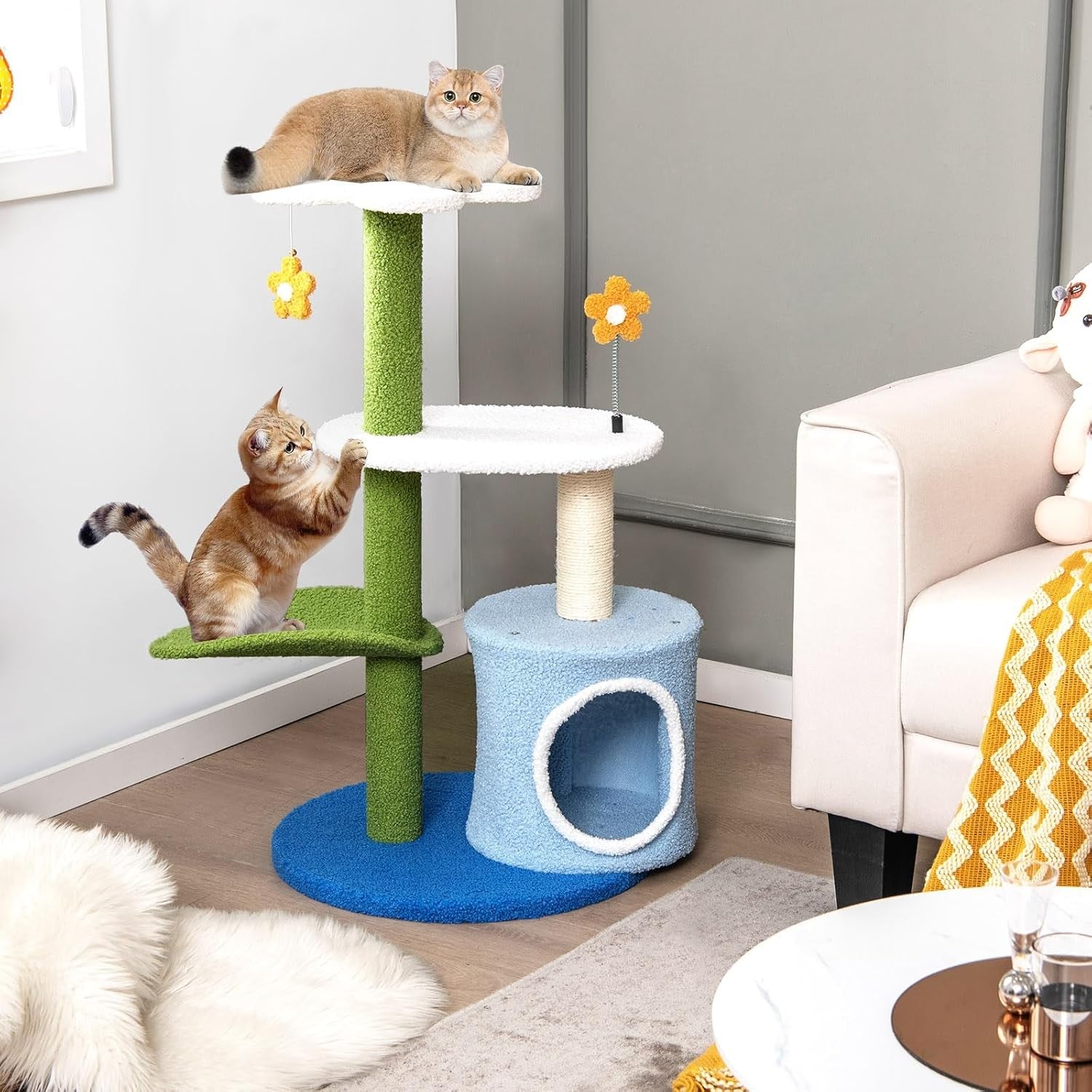 Blue Multi-Level Cat Tree with Condo Scratching Posts Play Tower 87cm