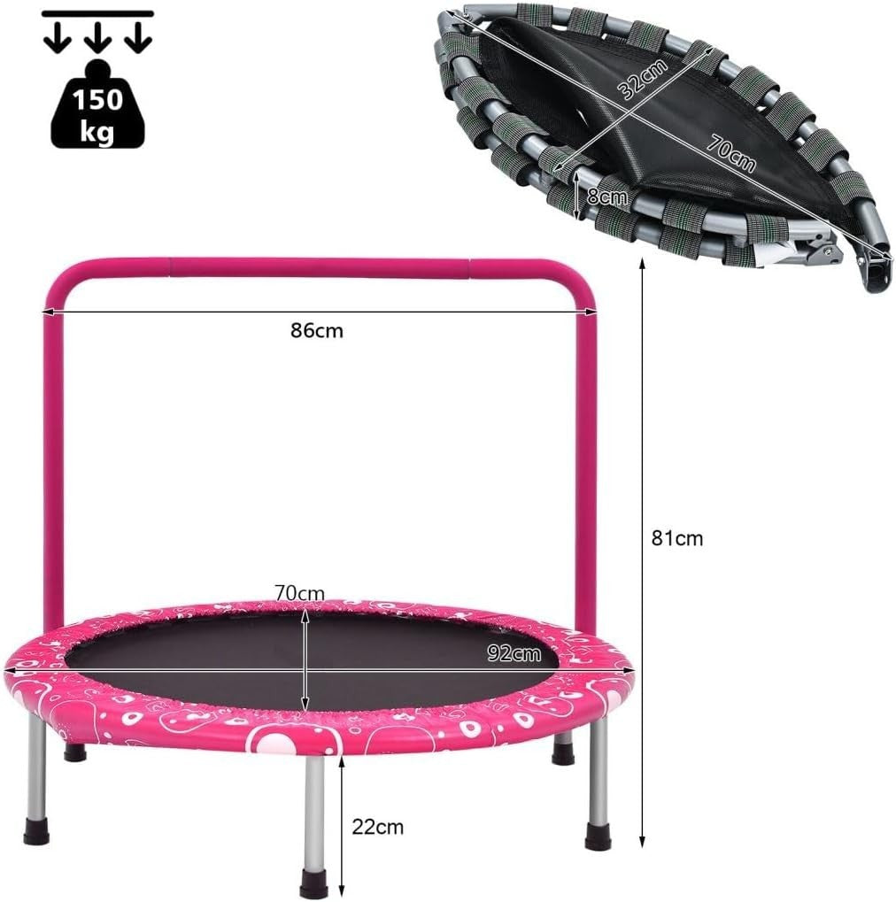36'' Kids Foldable Trampoline with Foam Handle Quiet Indoor Outdoor – Pink