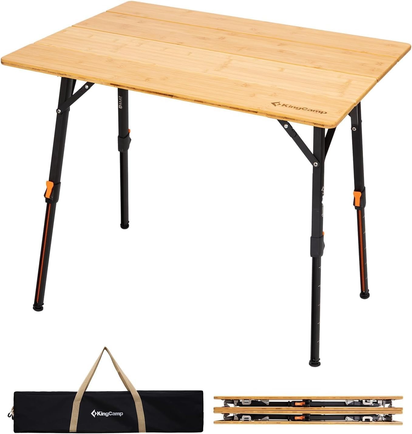 Adjustable Folding Camping Table Bamboo Top Portable Picnic Table 80kg Load