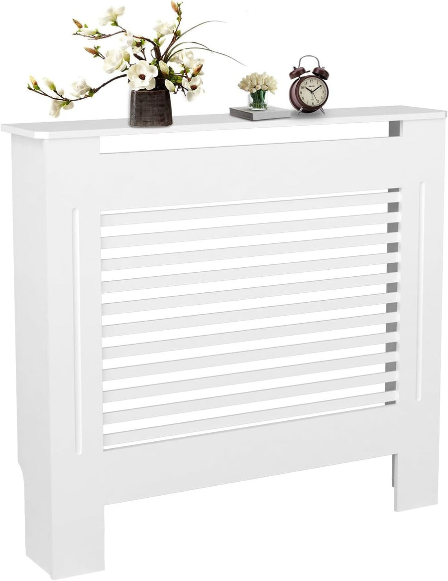 Small White Radiator Cover Cabinet 101cm Tall MDF Horizontal Slat Heater Cover