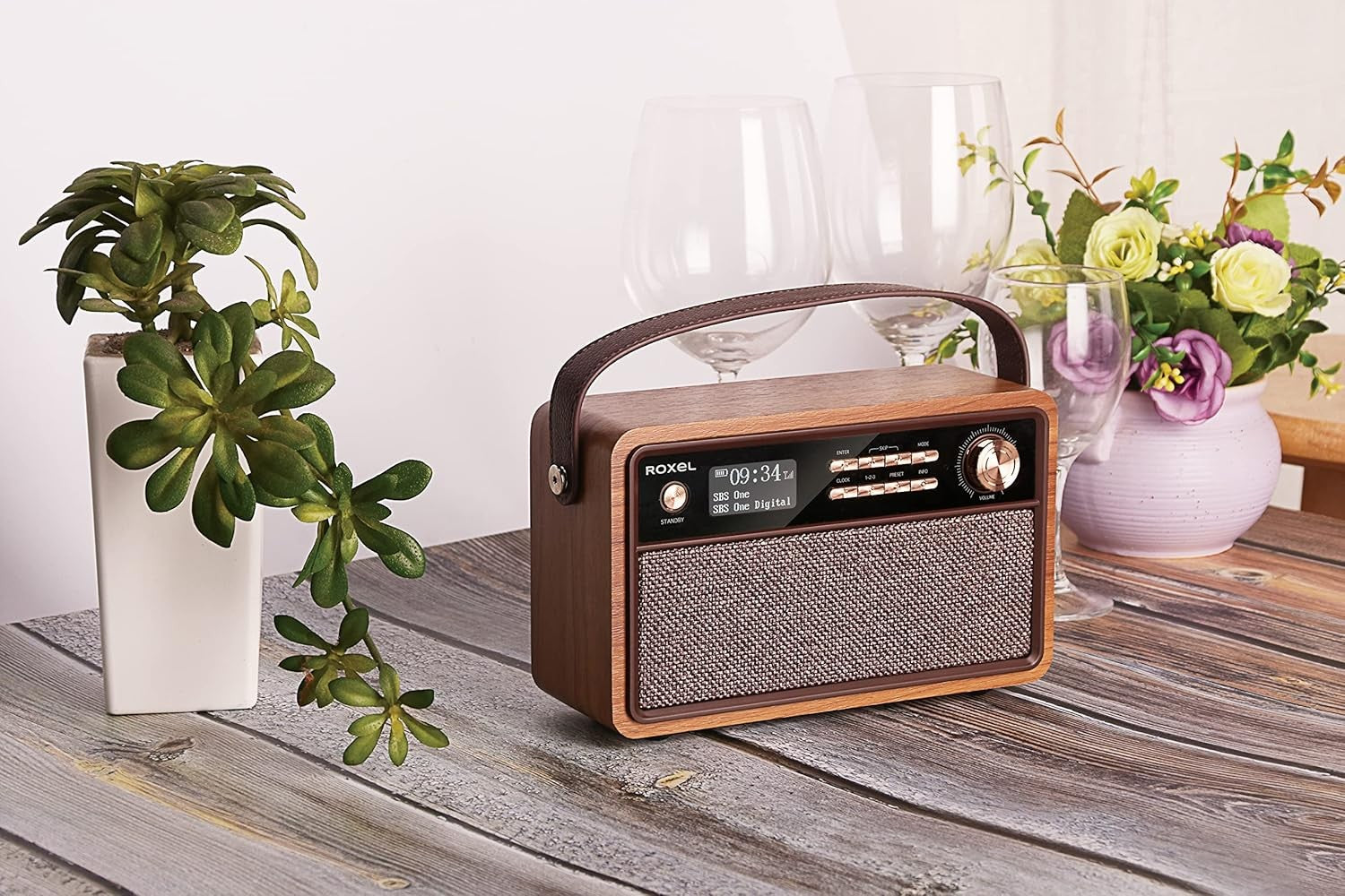 Walnut Retro DAB FM Radio Bluetooth Speaker Alarm Clock Rechargeable
