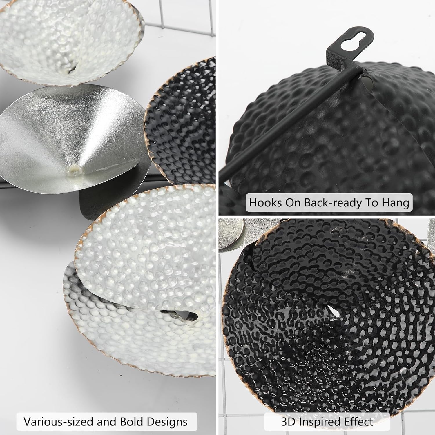 3D Metal Circle Wall Art Black Silver 104x39cm Modern Decor
