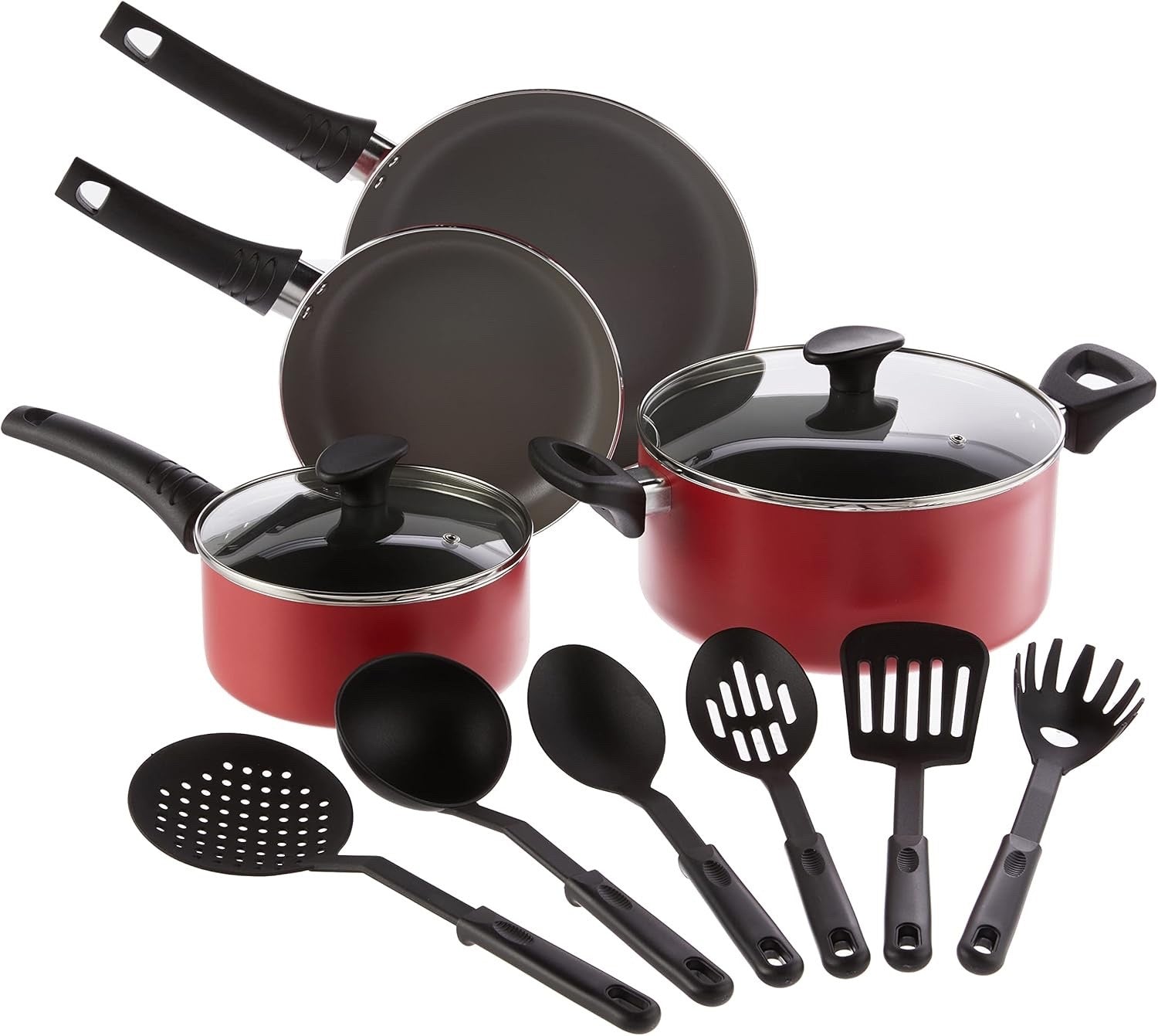 12pcs Red Non Stick Cookware Set with Utensils – Scratch Resistant PFOA Free