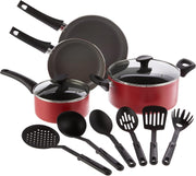 12pcs Red Non Stick Cookware Set with Utensils – Scratch Resistant PFOA Free