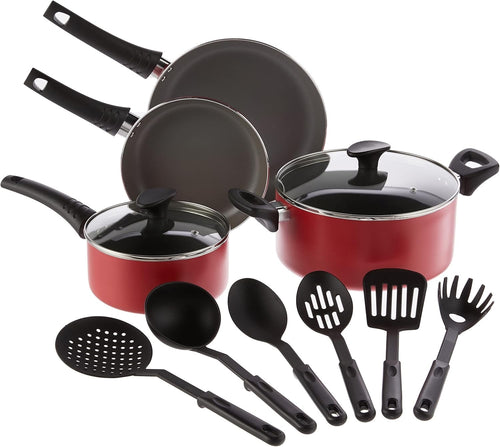 12pcs Red Non Stick Cookware Set with Utensils – Scratch Resistant PFOA Free