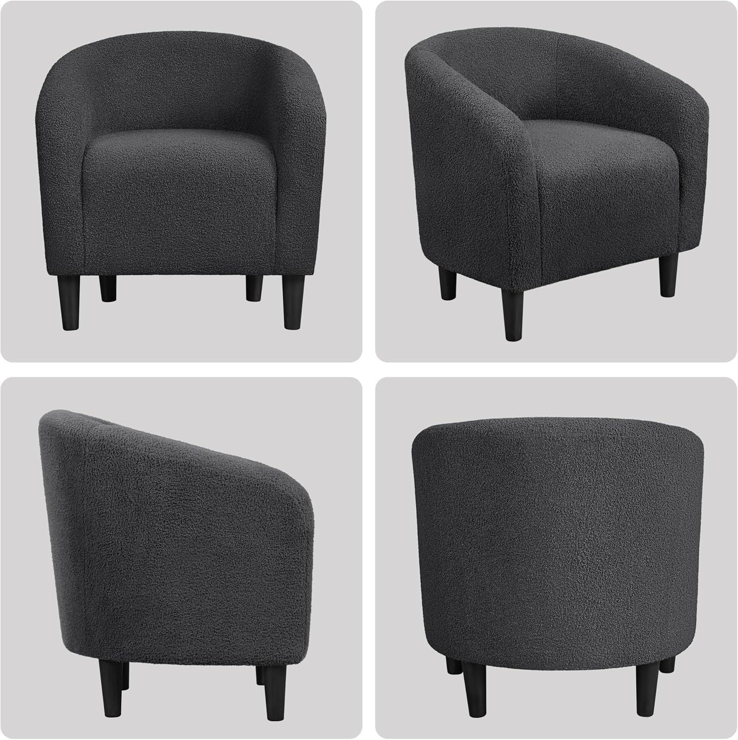 Dark Grey Boucle Tub Chair | Compact Accent Armchair for Living & Office