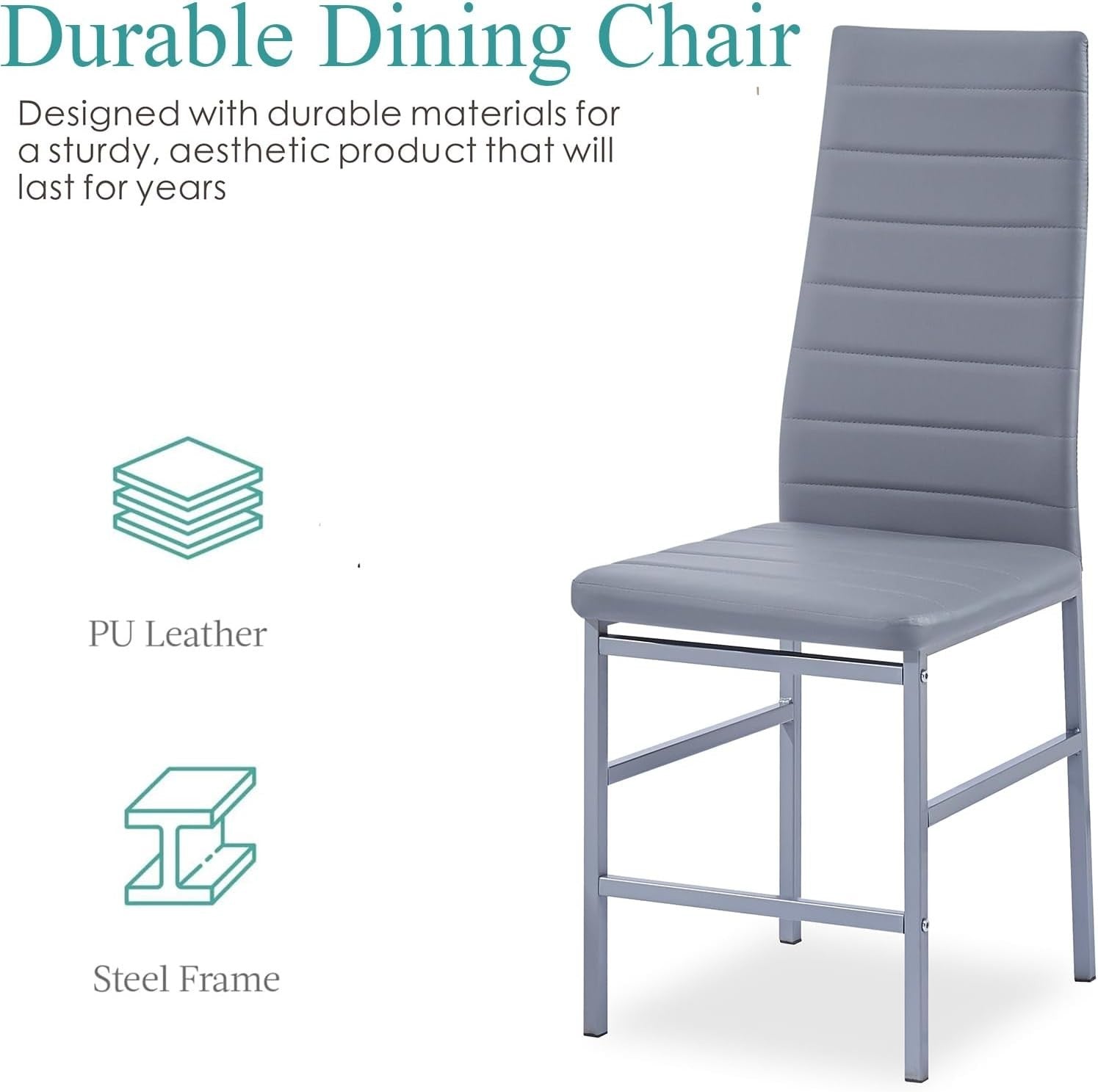 Round Glass Dining Table Set  of 4 Grey Faux Leather Chairs Compact Kitchen