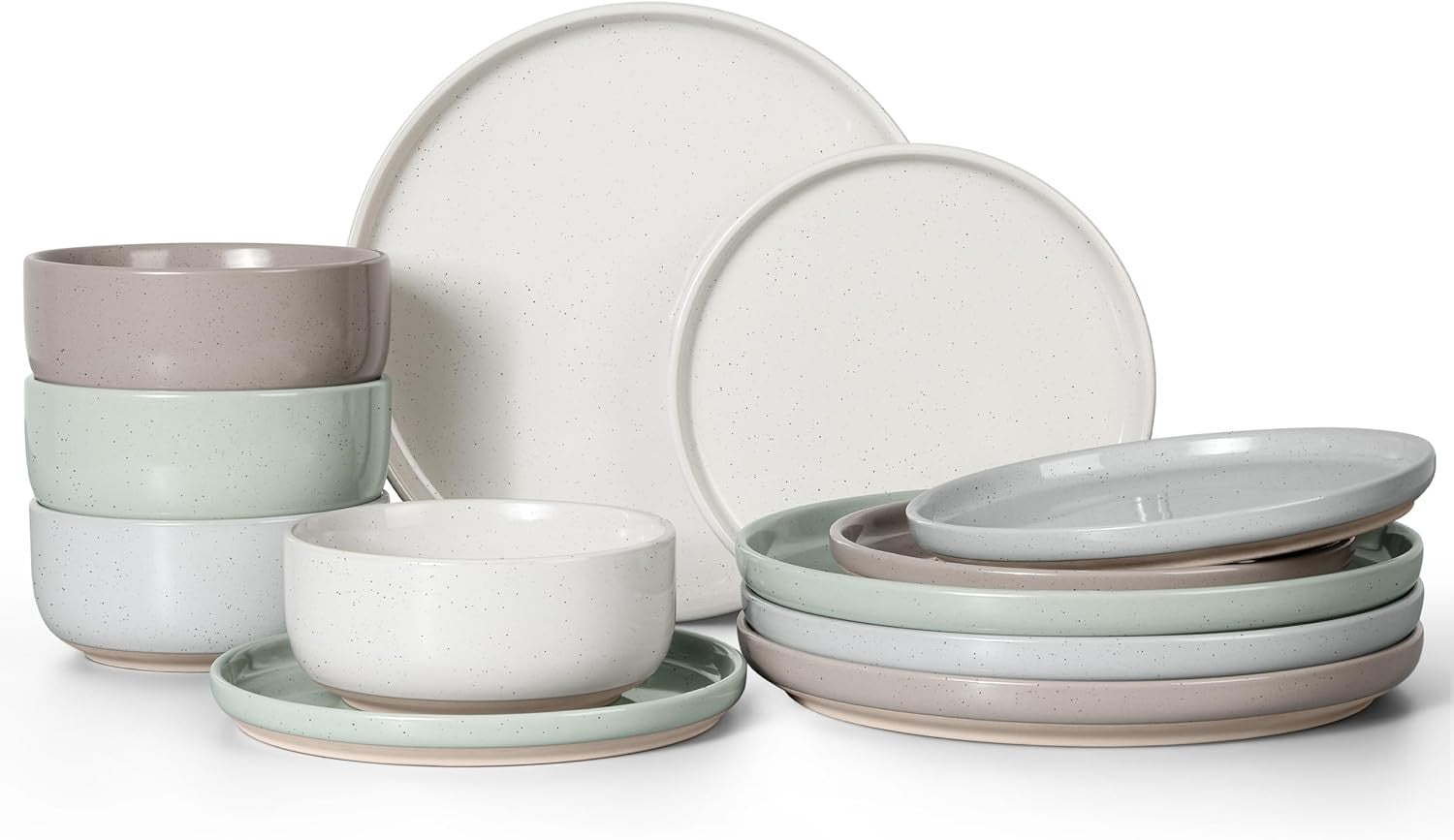 12pc Stoneware Dinnerware Set Plates Bowls Speckled Multicolor for 4