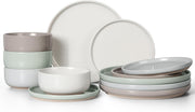 12pc Stoneware Dinnerware Set Plates Bowls Speckled Multicolor for 4
