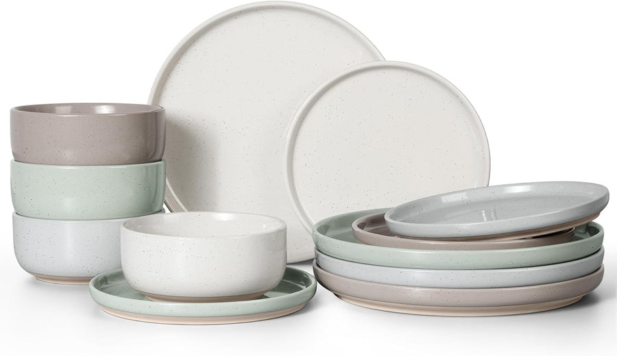 12pc Stoneware Dinnerware Set Plates Bowls Speckled Multicolor for 4