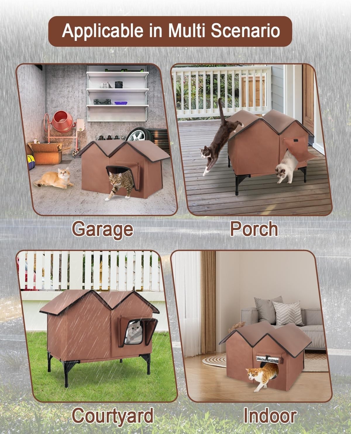 Waterproof Outdoor Cat House Large Kennel with Elevated Base & Cushion