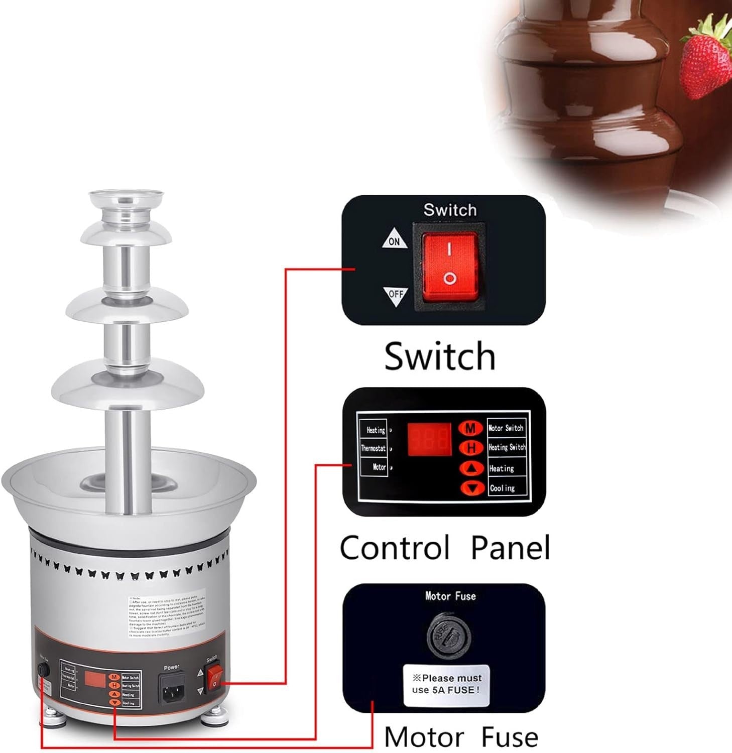 6 Tier Commercial Chocolate Fountain Machine Fondue Waterfall Steel