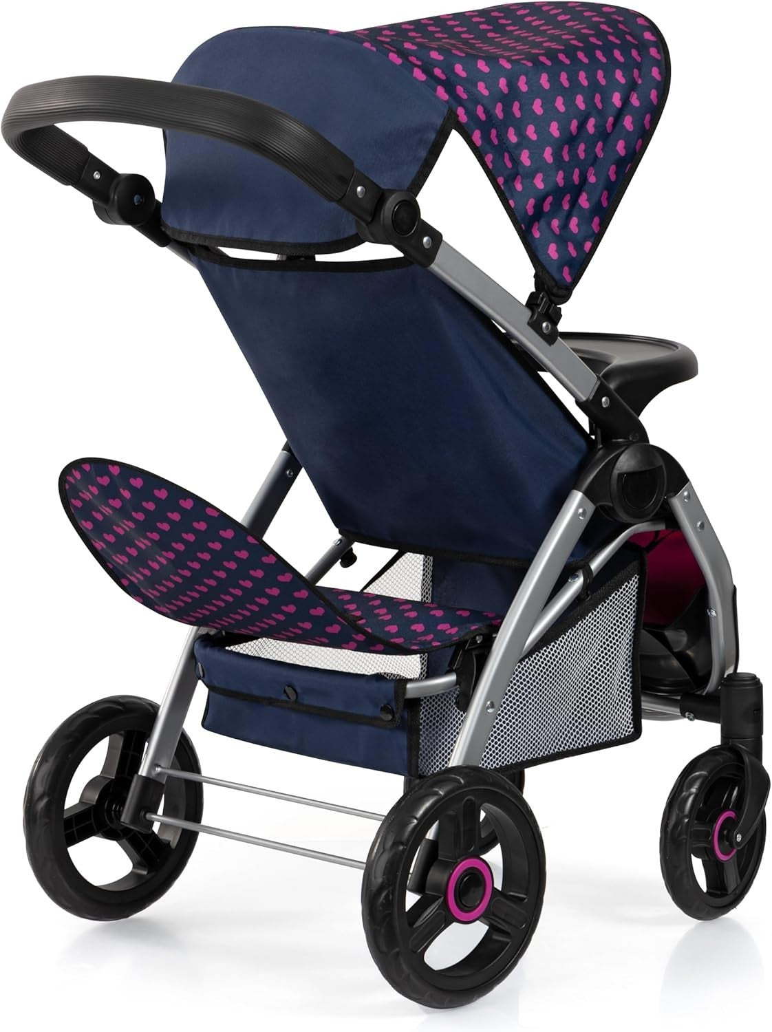 Double Doll Pushchair Twin Pram Adjustable Handle Fold Flat with Bag