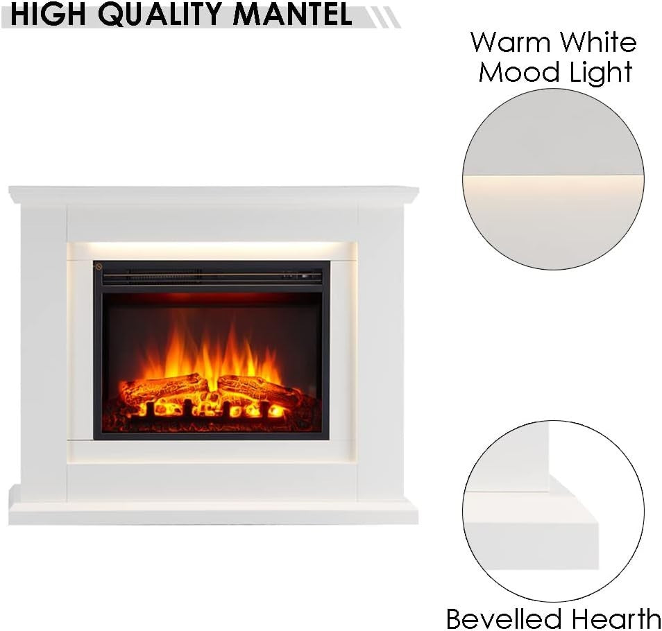 39” White Freestanding Electric Fireplace LED Flame Heater Remote Control