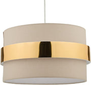 Taupe Drum Pendant Lampshade Gold Band Easy Fit Ceiling Shade 38cm