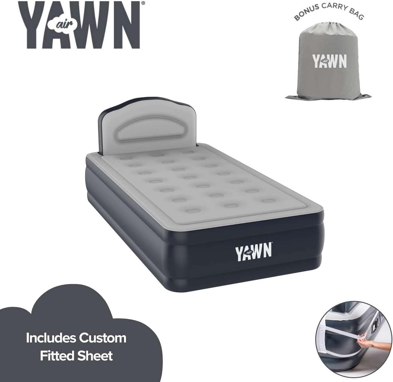 Single Inflatable Air Bed with Built-In Pump Headboard & Fitted Sheet