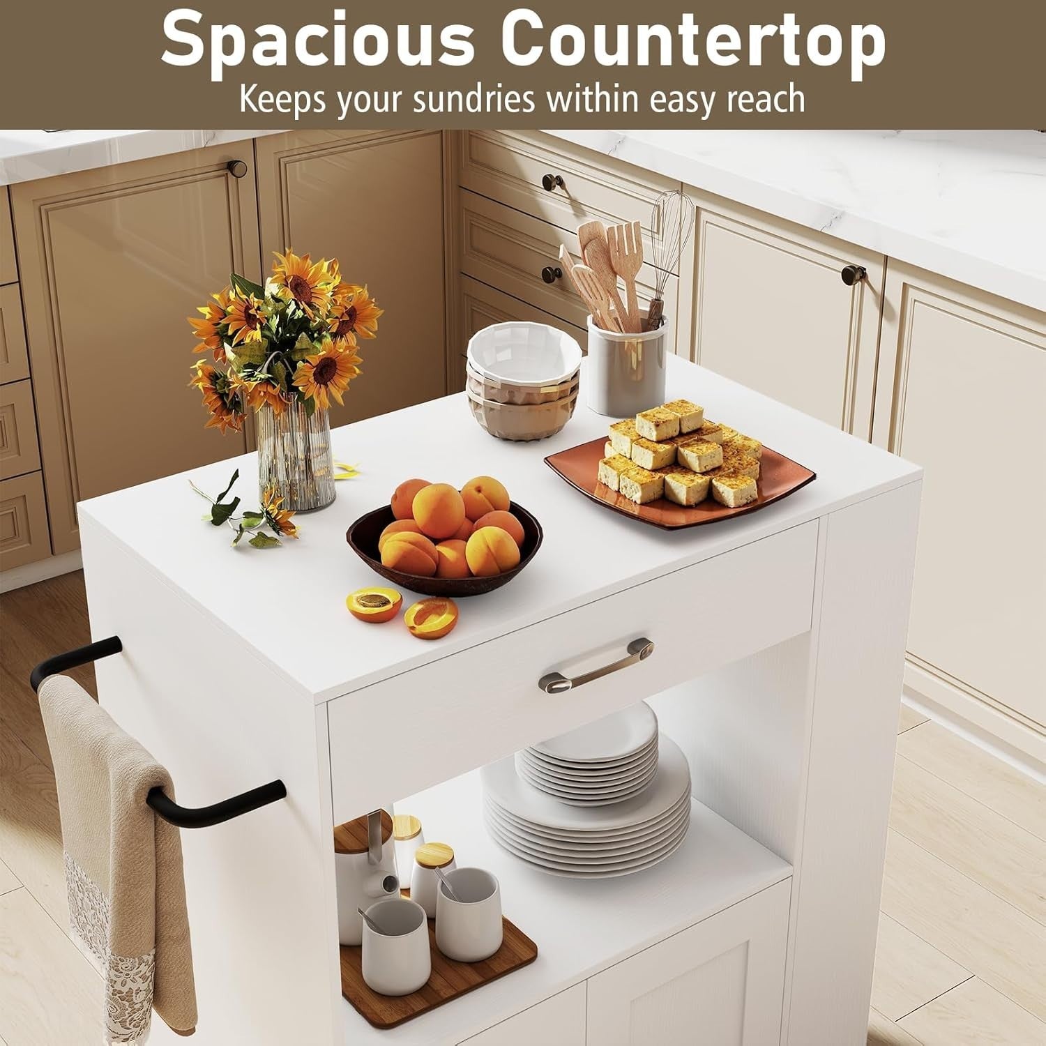 White Kitchen Island Trolley Cabinet Drawer Spice Rack