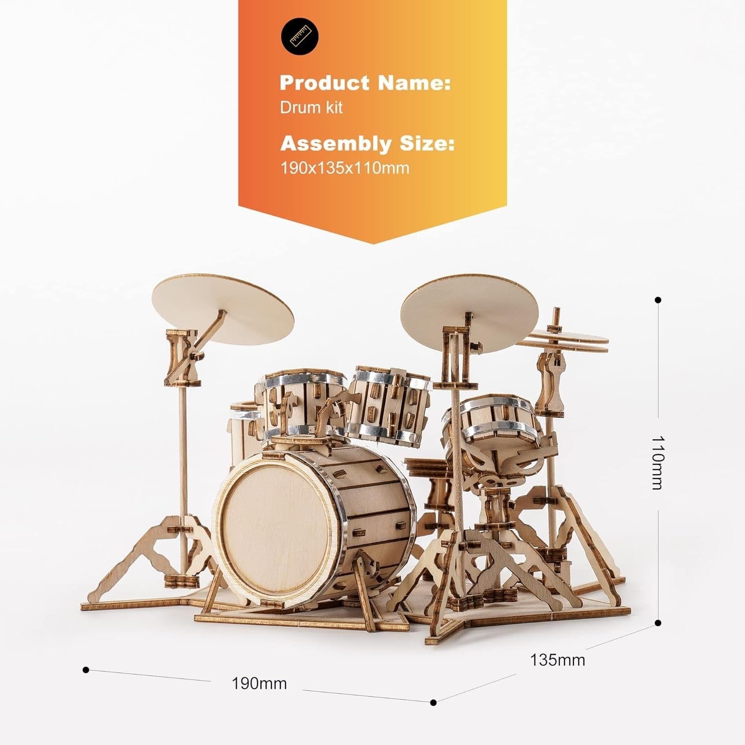 3D Wooden Drum Kit Puzzle – Mini Musical DIY Model for Adults & Kids Gift