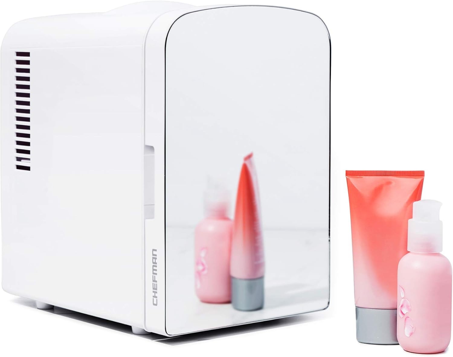 4L Mini Fridge Mirrored White Cooler & Warmer Portable Desk Cosmetic