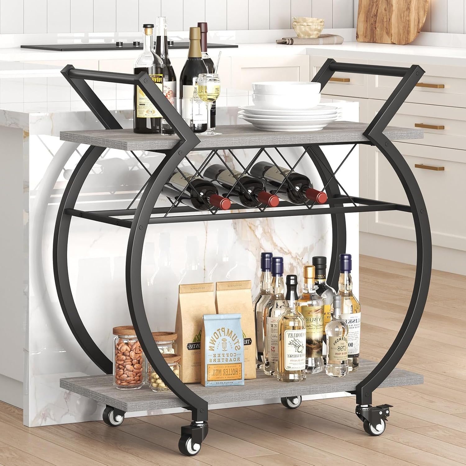 Industrial Drinks Trolley Bar Cart on Wheels Wine Rack Coffee Serving Cart