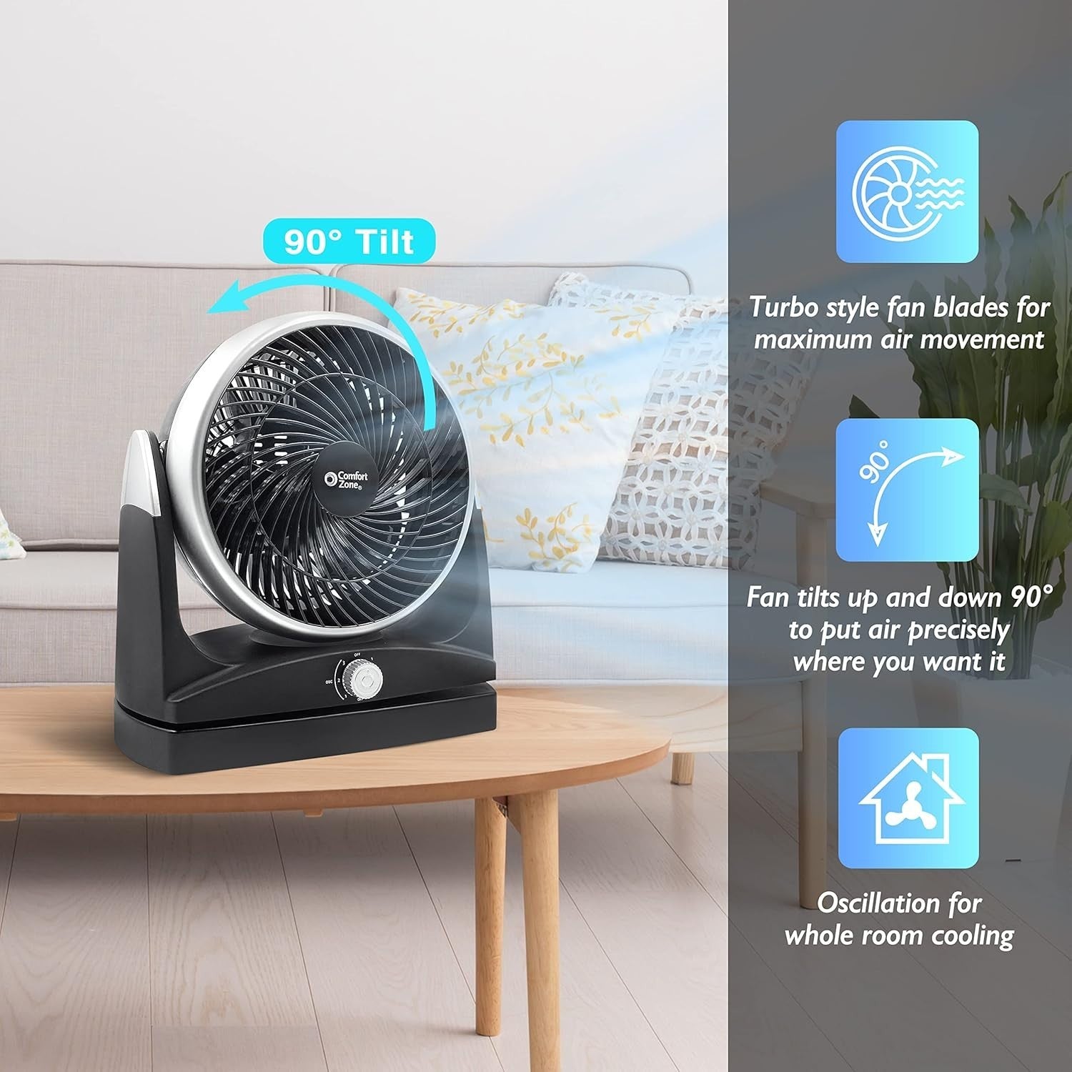 8" Oscillating Desk Fan – 180° Tilt 3-Speed Quiet Air Circulator for Home Office