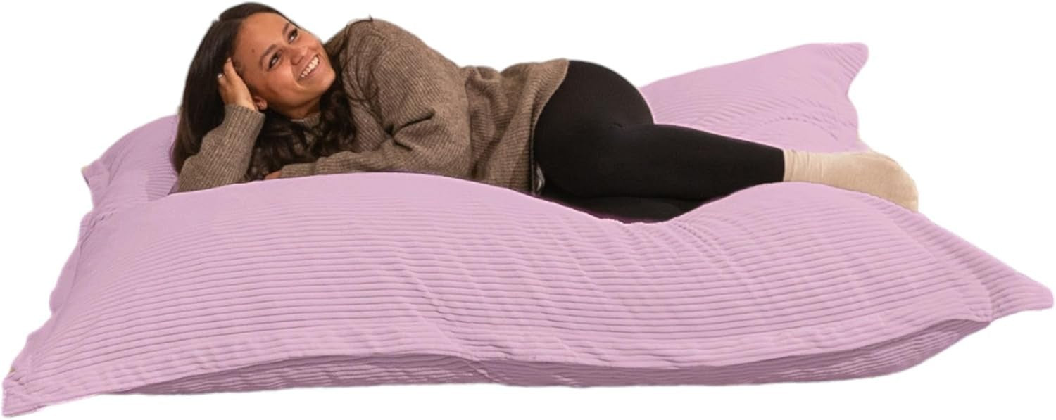 XXL Foam Bean Bag Pink Sofa for Adults & Kids – Corduroy Floor Seat 180x140cm