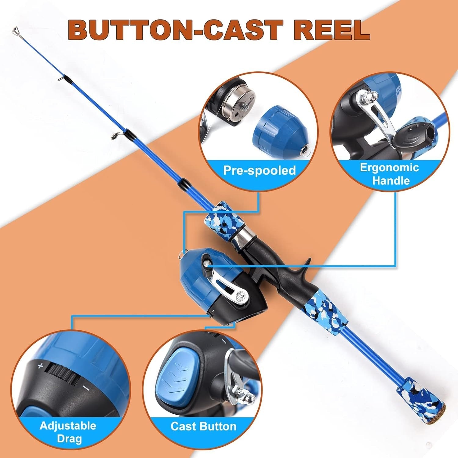 Kids Fishing Rod Reel Combo 1.5m Telescopic Kit Blue