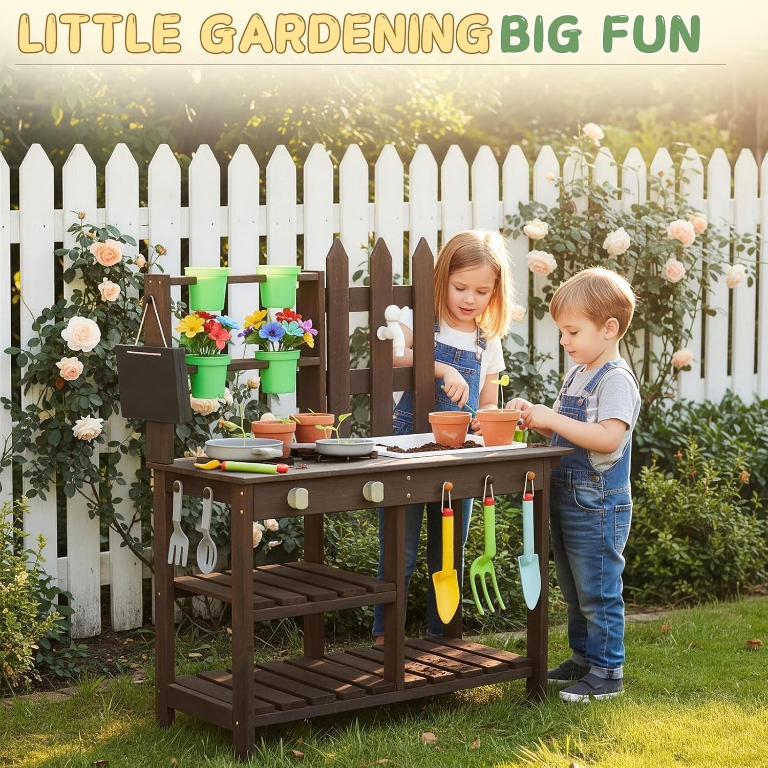 Outdoor Wooden Mud Kitchen Kids Garden Playset Sink Pots Toy