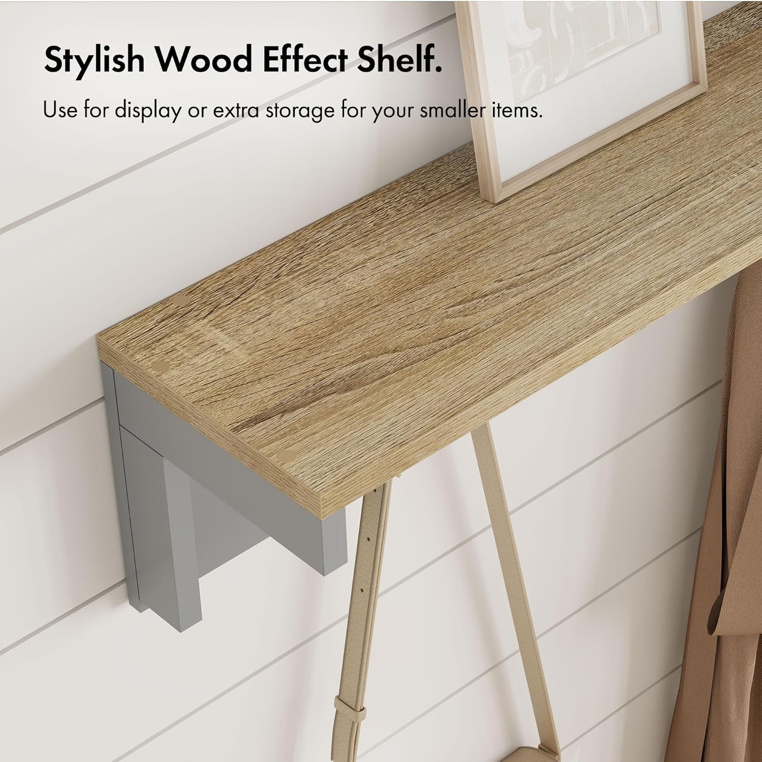 Wall Mounted Coat Rack with Shelf | 7 Double Hooks Grey Wooden Hall Organiser