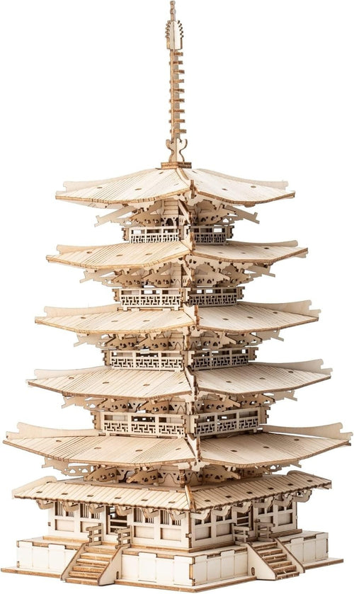 5-Story Wooden Pagoda 3D Puzzle DIY Model Kit - Fun & Educational Gift