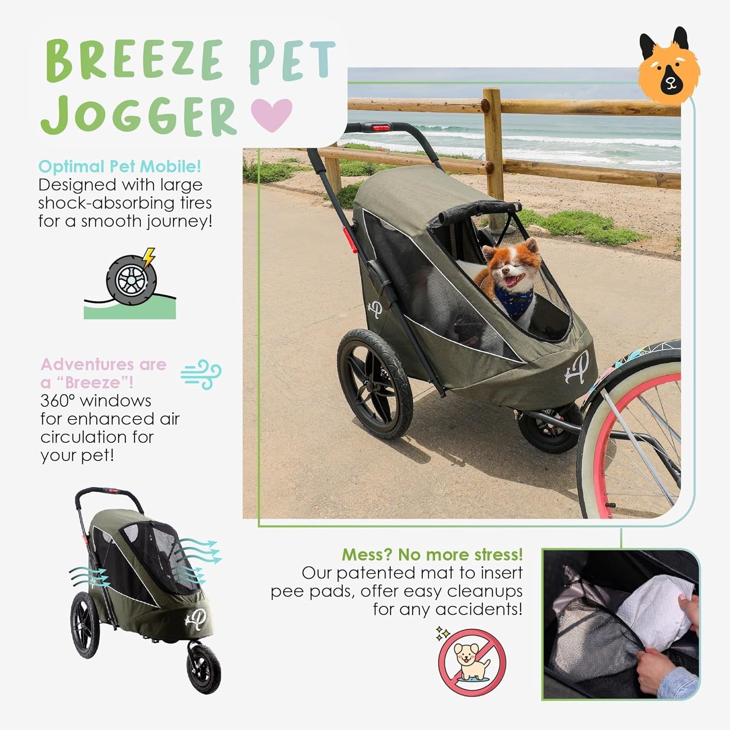 Dog Bike Trailer Jogger Stroller Large Foldable Air Tires Rain Cover