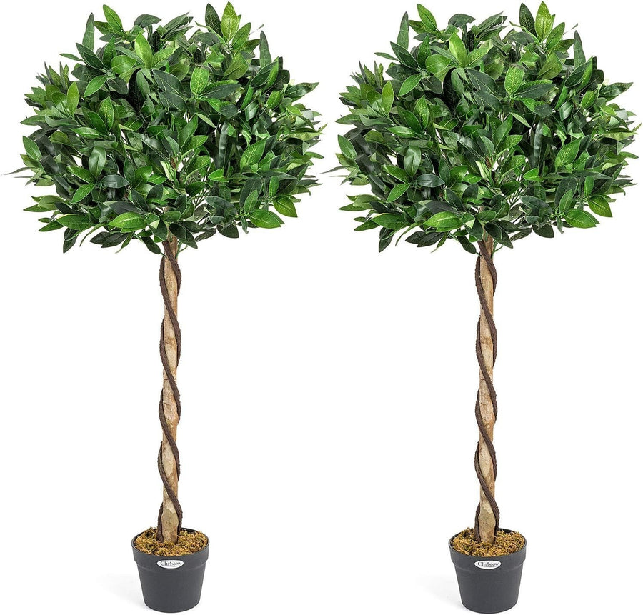 120cm Artificial Bay Tree 2-Pack Twisted Trunk Topiary Indoor Outdoor Home Decor