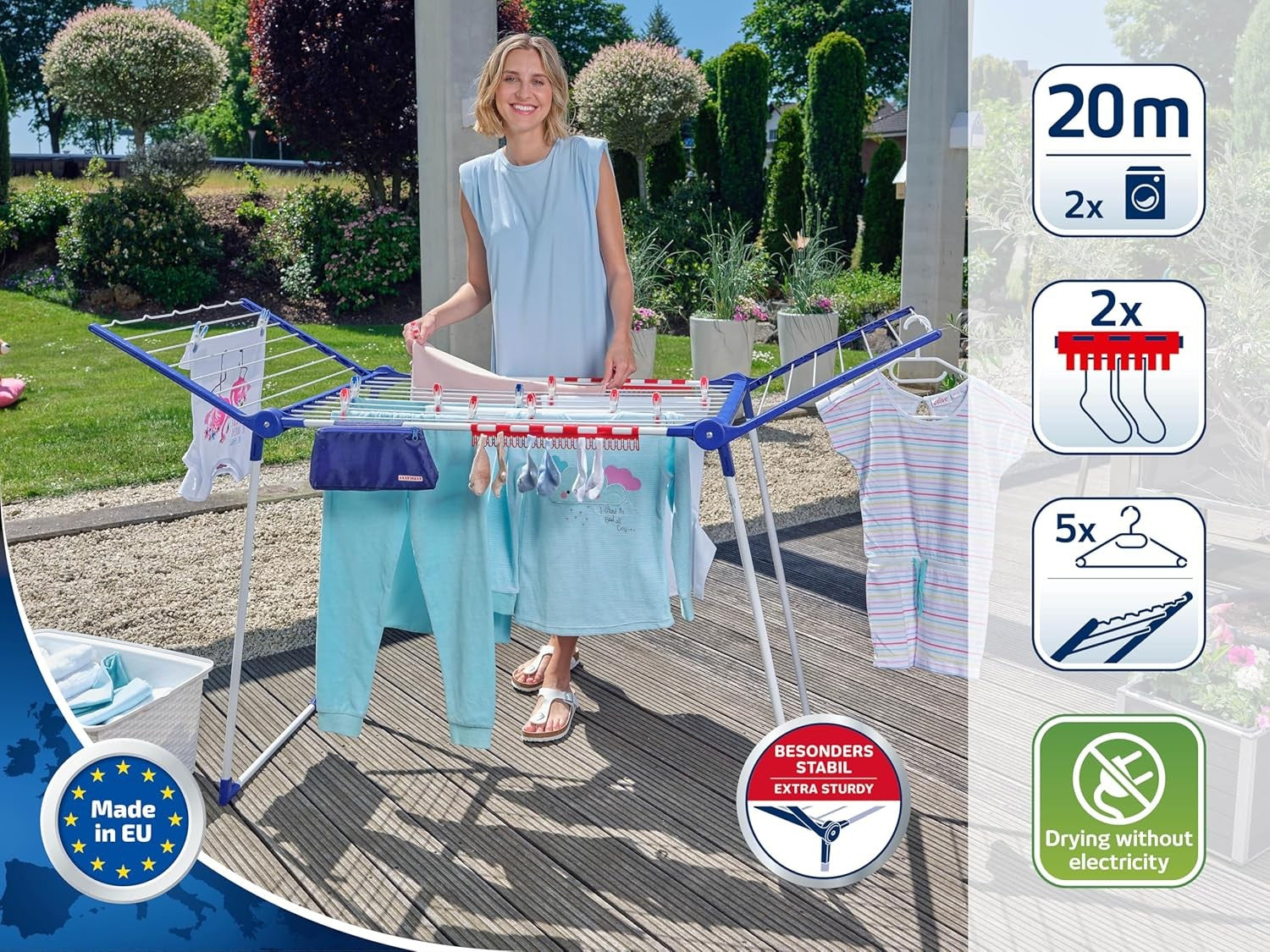 Large 20m Clothes Airer Folding Laundry Drying Rack Indoor Outdoor Hangers