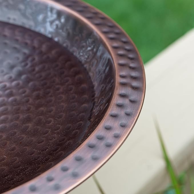 14" Hammered Copper Bird Bath Bowl – Outdoor Garden Feeder for 4x4 Post