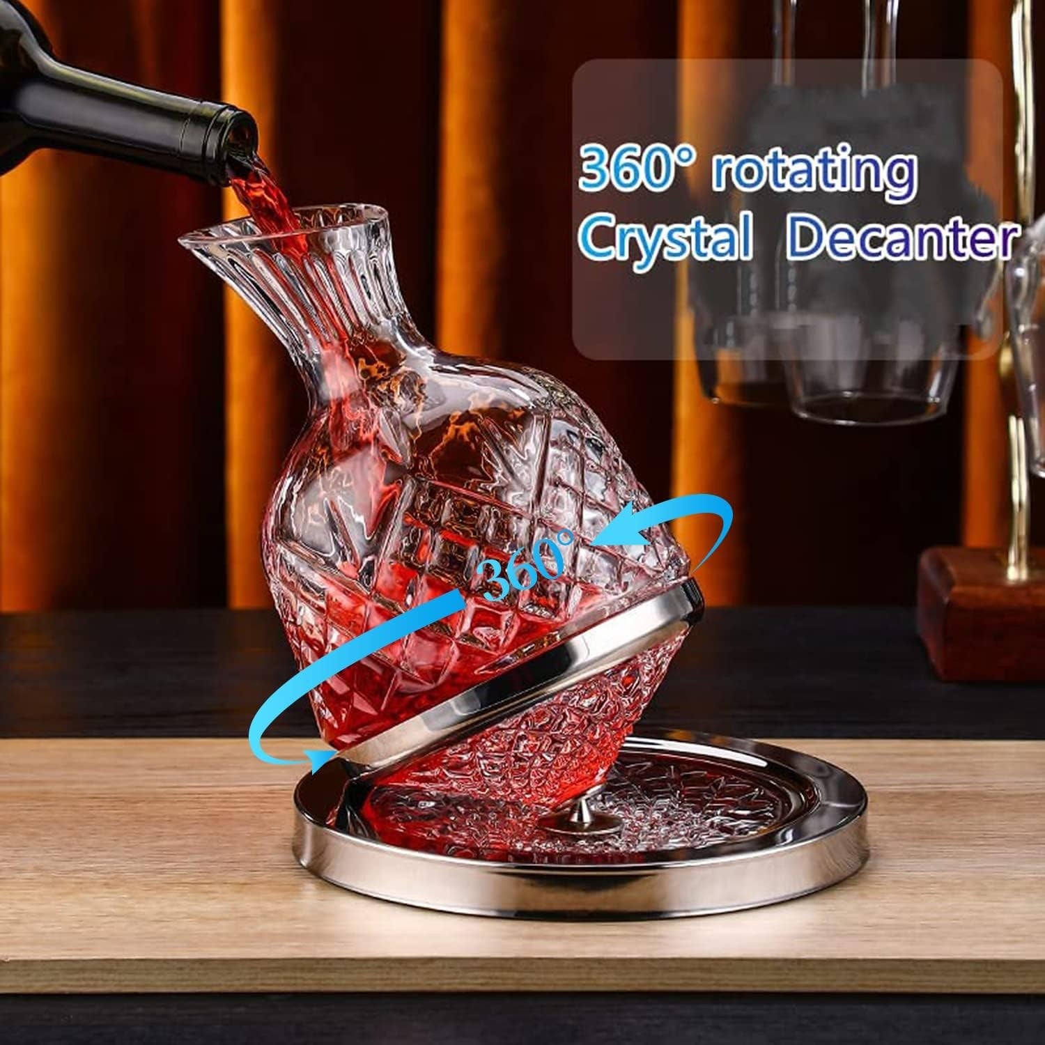 Crystal Spinning Wine Decanter 45oz Rotating Base Luxury Gift Box Aerator