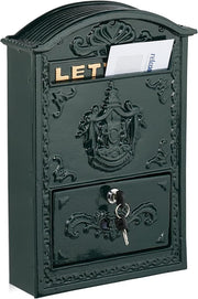 Vintage Wall Mounted Letterbox Green Gold | Lockable A4 Post Box Iron Aluminium
