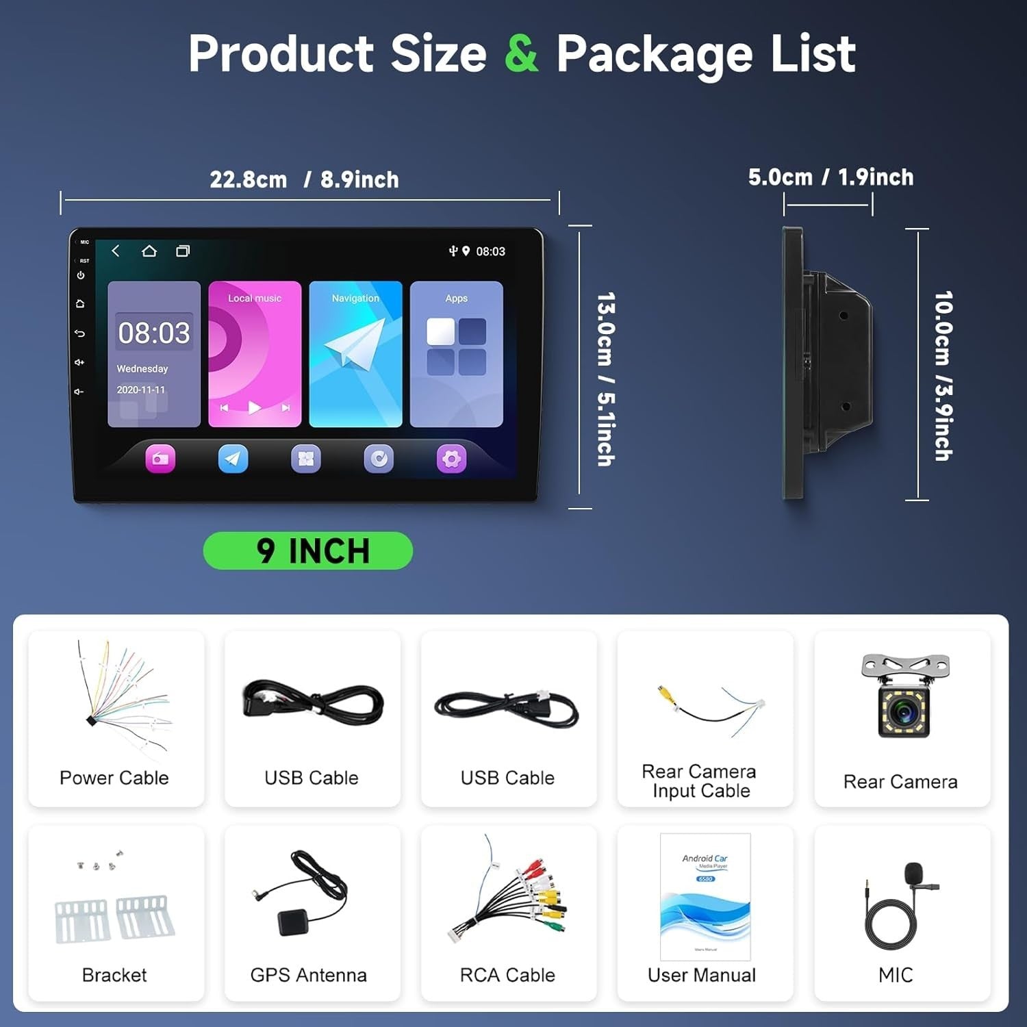 9" Android Car Stereo Double Din GPS Radio Bluetooth WiFi MP5