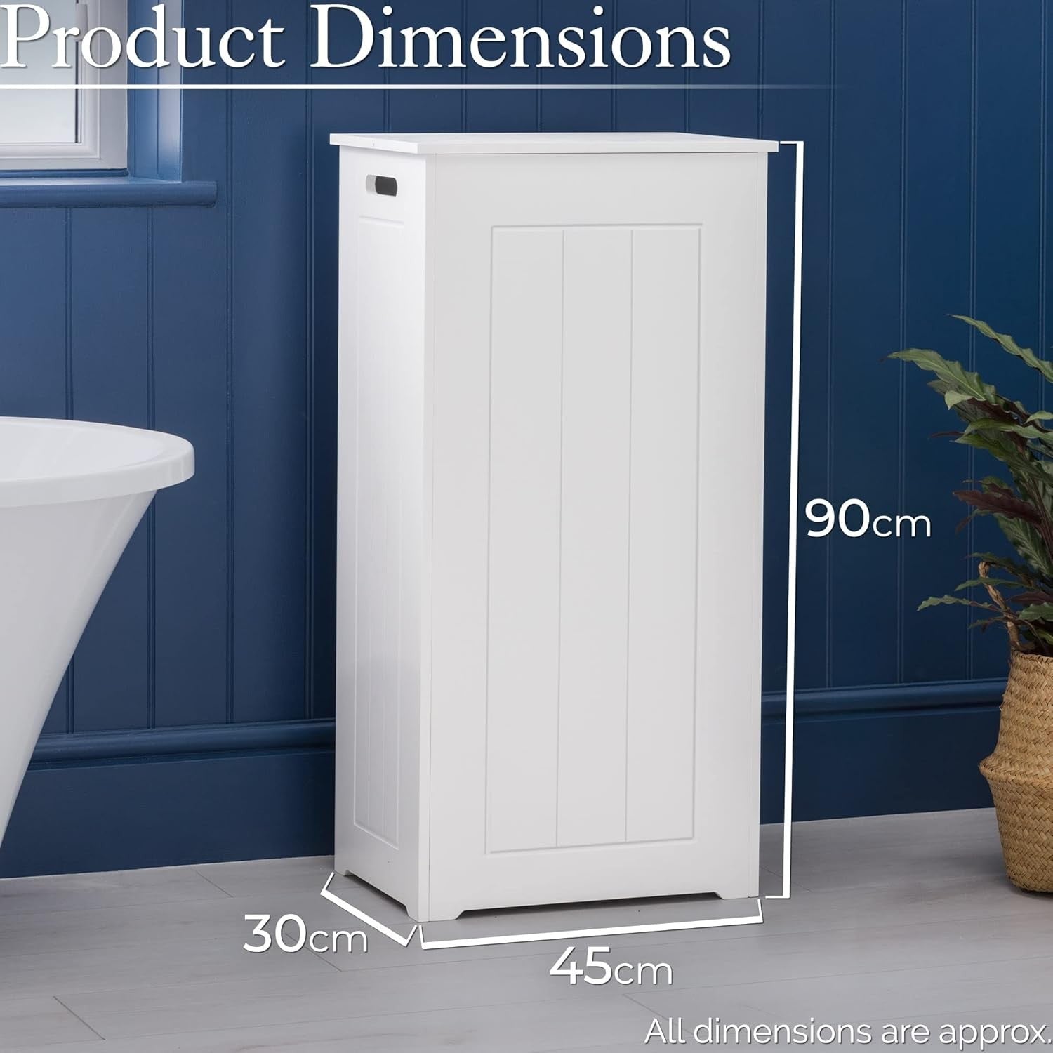 Slim Bathroom Laundry Cabinet Storage Box with Linen Hamper White Wood