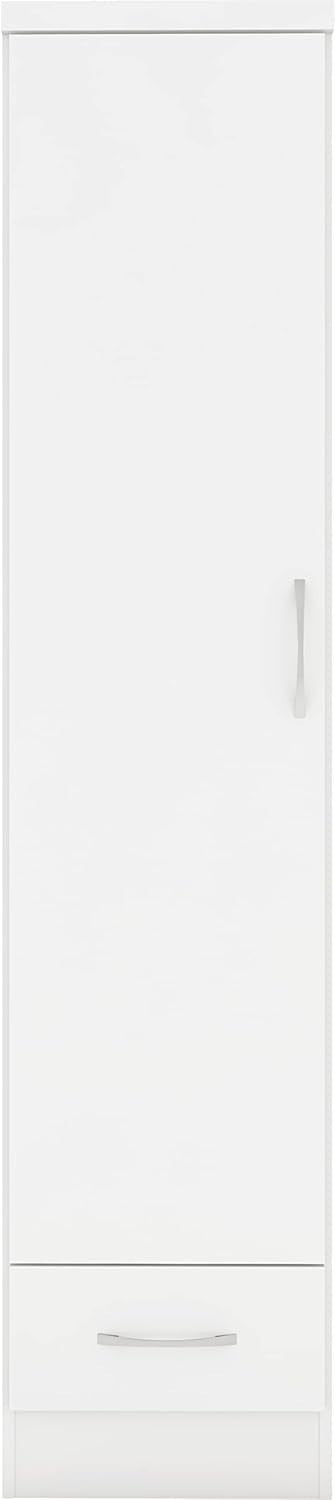 White Gloss 1 Door 1 Drawer Slim Wardrobe – Modern Bedroom Storage