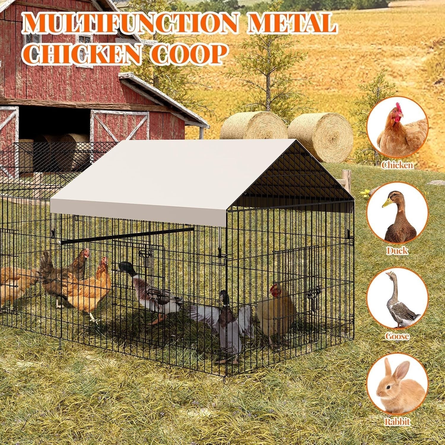 2.2x1x1m Metal Chicken Coop Run w 600D Waterproof Cover