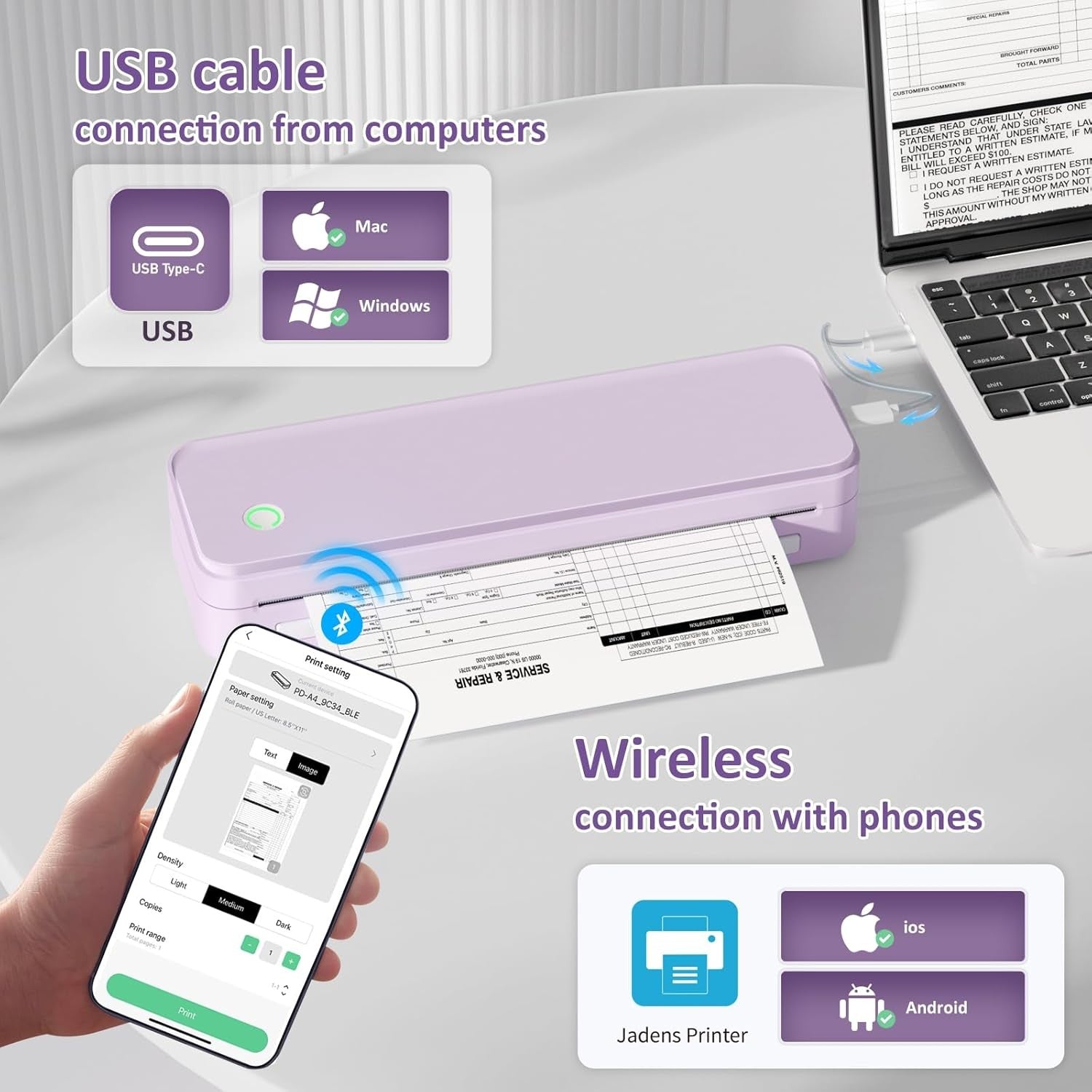 Portable Thermal Printer Bluetooth Mobile Printer –Inkless Travel A4