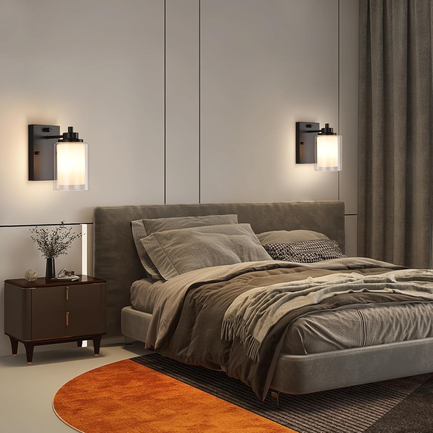 Dimmable Industrial Wall Sconces Set of 2, Matte Black, Remote