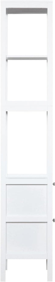 Tall Slim White Bathroom Storage Cabinet – 3 Shelves + 2 Door Cupboard Unit
