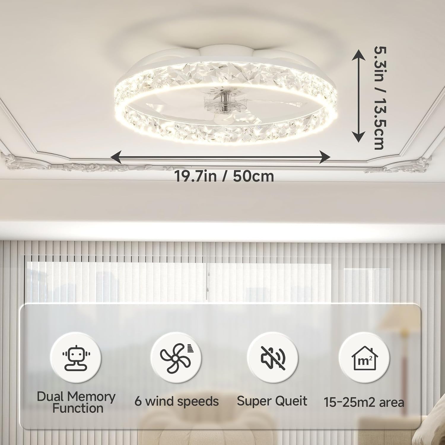 40cm Ceiling Fan with Lights, 6 Speeds, Dimmable LED, Remote Control