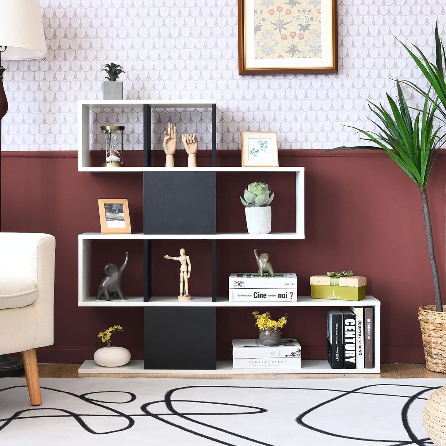 Cube Storage Bookcase, 4-Tier Wooden Display Ladder Shelf with Non-slip Foot Pad