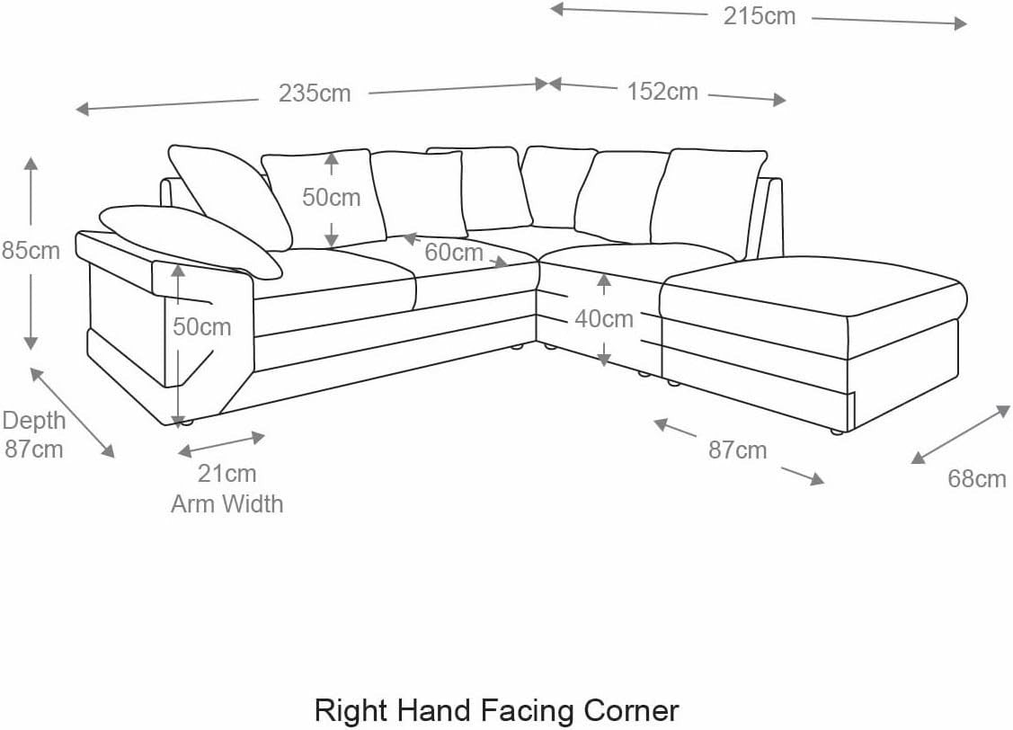 4-5 Seater Corner Sofa with Footstool Right Hand Cord Black Grey L Shape
