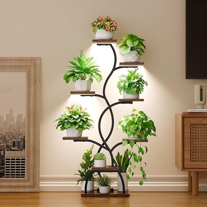 8 Tier Metal Plant Stand with Grow Lights, Tall Indoor Flower Shelf for Living